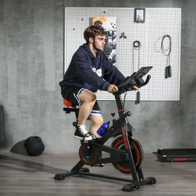 Exercise Bike, Flywheel Indoor Stationary Bike, Adjustable Height & Resistance, with LCD Monitor, Pedal Cage and Shelf Tray, 264 lbs Weight Capac (Color: General)